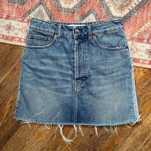 IRO Two Tone Blue Denim Mini Skirt Raw Hem Festival Boho Western 28” Waist